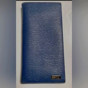 Salvatore Ferragamo Bifold Long Wallet Genuine Leather Blue Solid Made in Italy